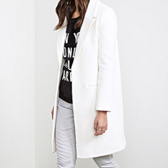 NWOT Forever 21 Boucle Wool Cream Long Line Coat L - Picture 2 of 8